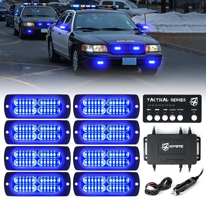 Xprite 24 LED Blue Surface Mount Strobe Police Lights Kit, Emergency Safety by Xprite