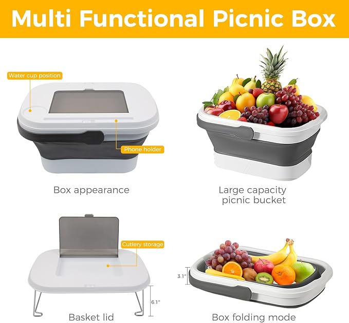Picnic Basket for 2 Person, Foldable Bucket - Image 4