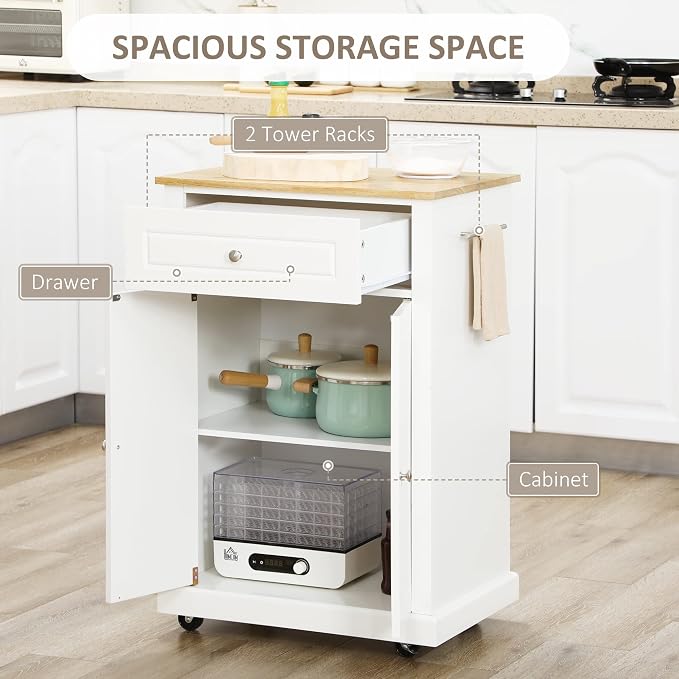 HOMCOM Rolling Kitchen Island Cart, Portable Serving Trolley Table - Image 3