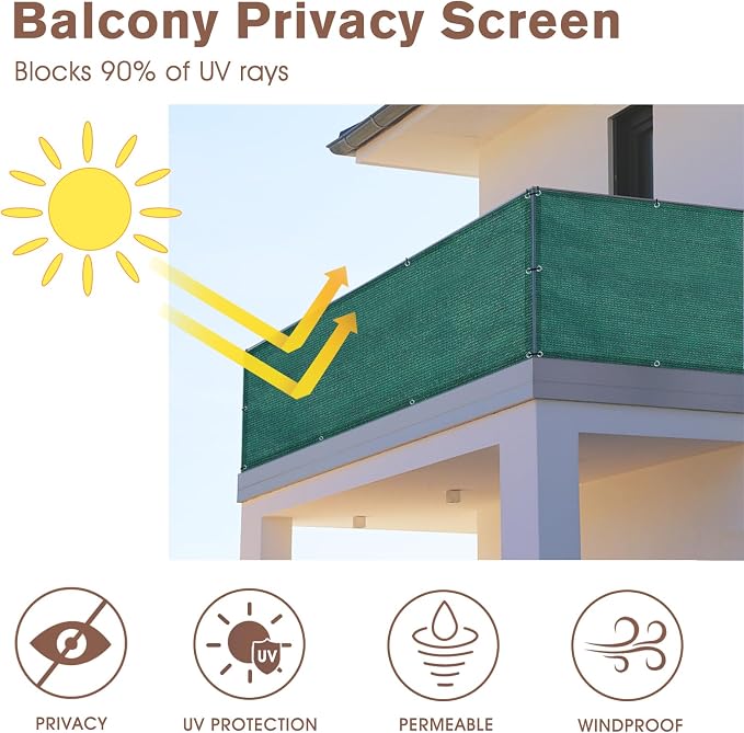 SUNNY GUARD Customized 3'x7' Dark Green Balcony Privacy Screen, 90% Shade - Image 2