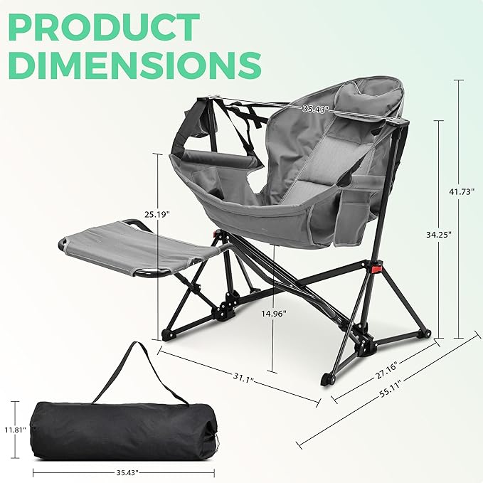 Camping Chair with Detachable Footrest, Grey Polyester Recliner