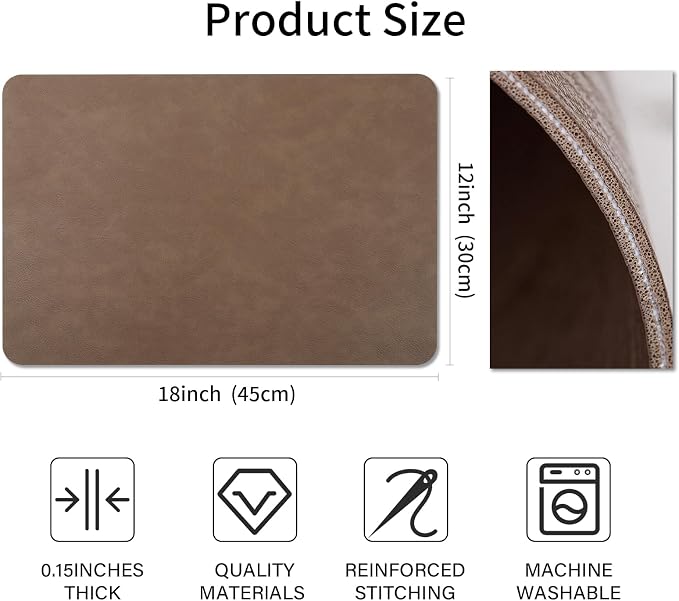 Cowhide Pattern Faux Leather Placemats Set of 6, Heat Resistant Non-Slip - Image 6