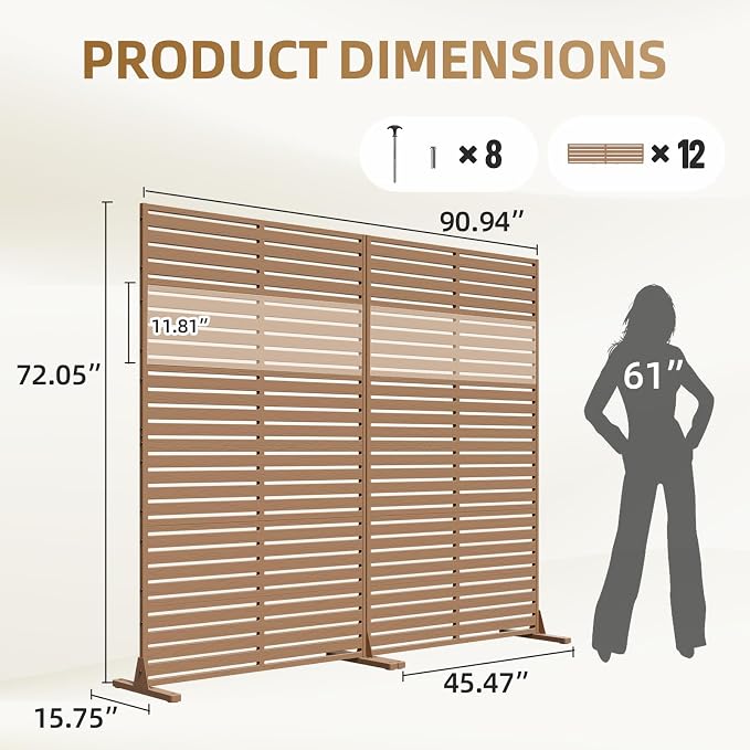 Privacy Fence Screen with Stand 6 Panel 72" H×47" W HDPE Decorative Panels with - Image 5