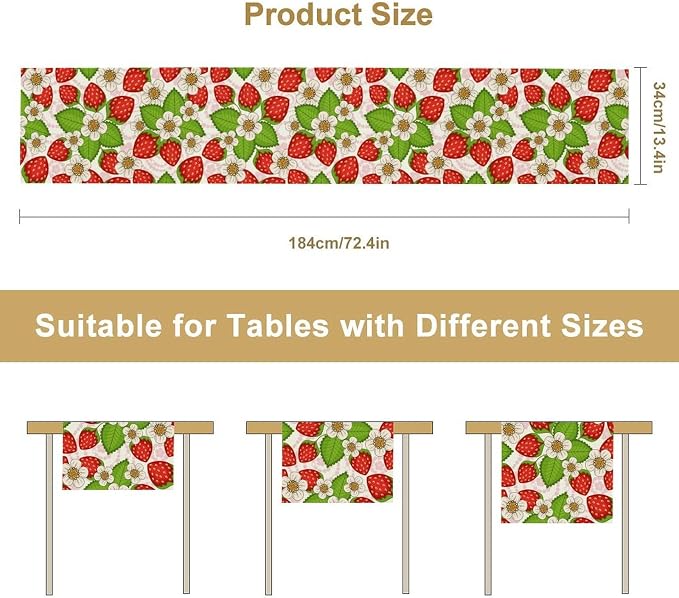 Spring Strawberry Table Runner, Floral Strawberries Flowers Leaf Season - Image 7