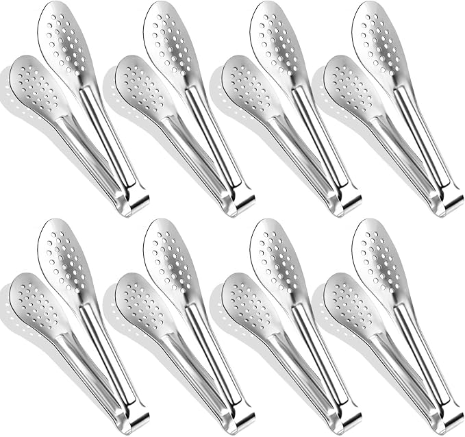 Tongs 8-Pack, 9-Inch Stainless Steel Silver Buffet Tongs
