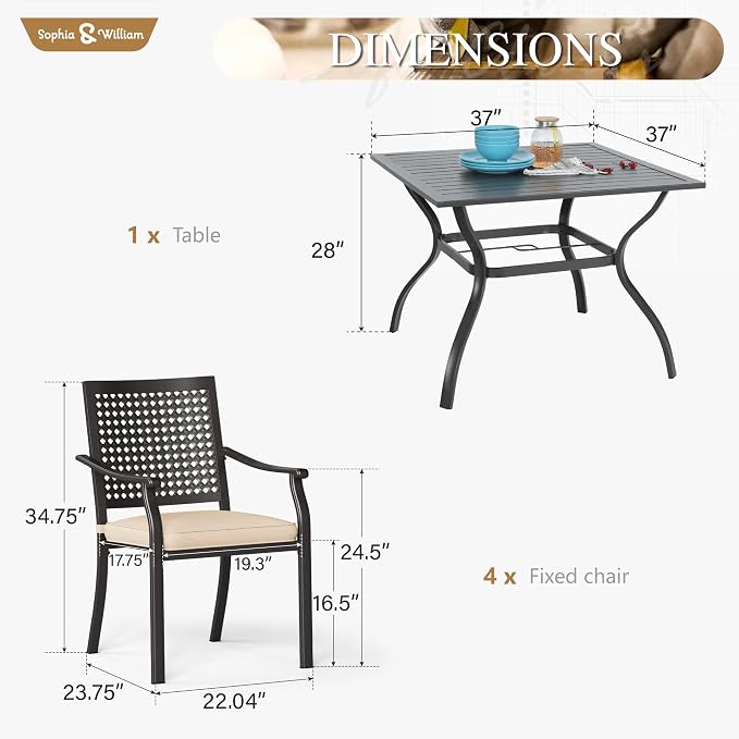 Sophia & William Patio Table and Chairs Set, Outdoor Dining Set - Image 7