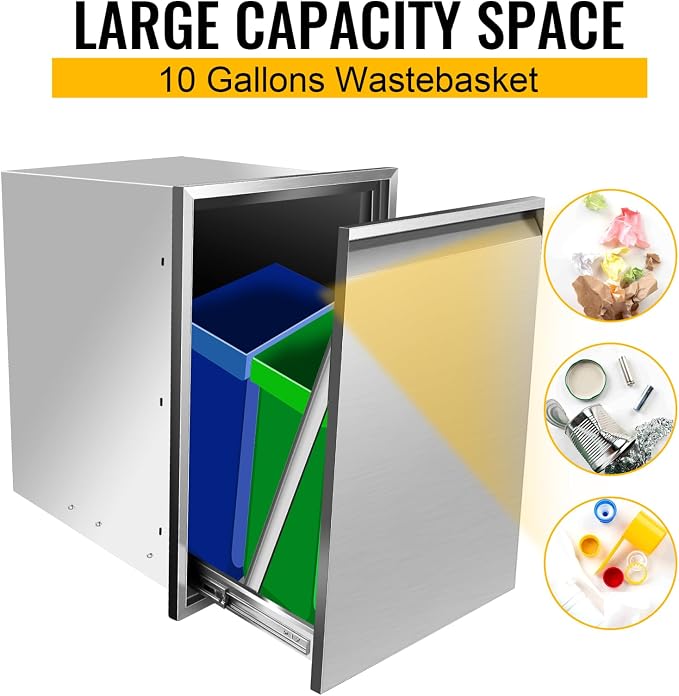 Pull Out Trash Drawer, Lower Sliding Rails Stainless Steel Roll Out Trash Bin - Image 5
