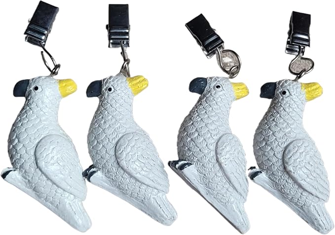 TwoFish Home Set of 4 White Parrot Resin Tablecloth Weights Clips White Parrot by TwoFishHomeFashionLLC