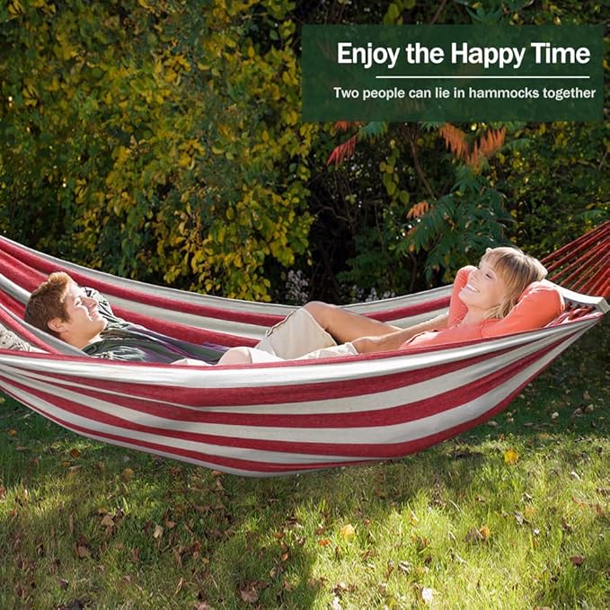 Camping Hammock, 320G Canvas, 550 lb Capacity, Red and White
