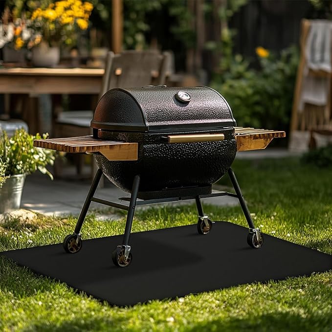 Grill Floor Mat, Black Fiberglass Silicone Fire-Resistant Pad