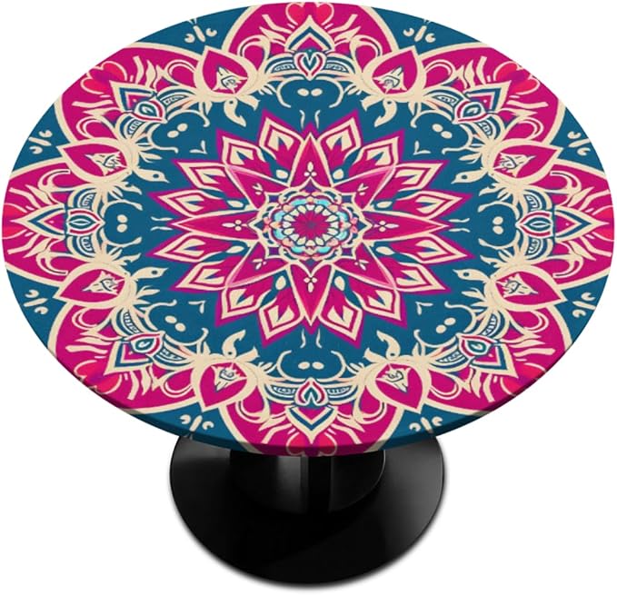 Beautiful Flower Mandala Round Table Cloth Cover, Elastic Edge Waterproof by ModaQua