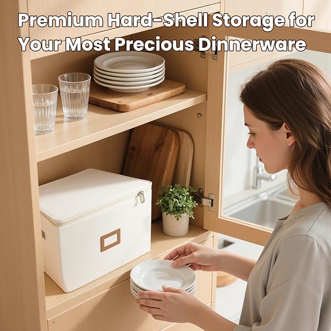 HOMELUX THEORY Platter Storage, Ivory Hard Shell China Storage Containers - Image 5