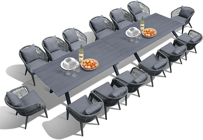 PURPLE LEAF 16 Pieces Patio Dining Set Wicker Outdoor Furniture Rectangular - Image 2