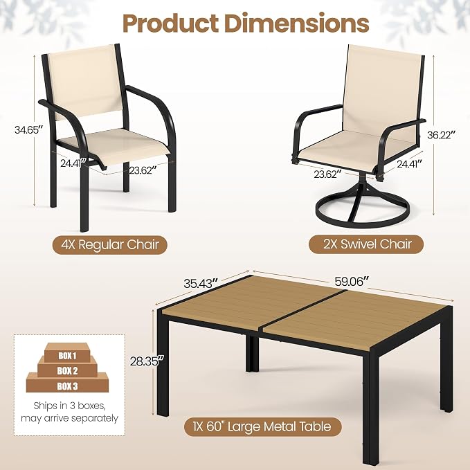 Outdoor Dining Set for 6, 59” Patio Table and Chairs Set - Image 8