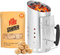 Charcoal Chimney Starter with 24 Pcs Natural Fire Starters, Heavy Duty by Sunlifer