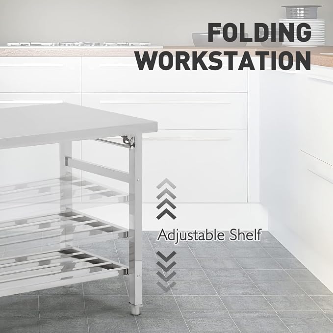 48''x24'' Stainless Steel Folding Preparation Table - Image 5