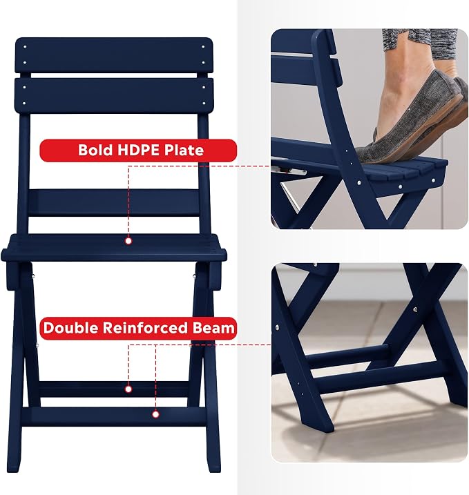 Costaelm Paradise 3-Piece Outdoor HDPE Folding Patio Bistro Table and Chairs - Image 3