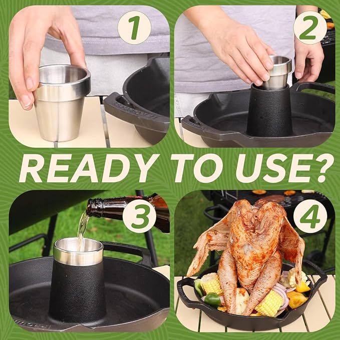 Cast Iron Chicken Roaster, Pre-Seasoned Vertical Poultry Roaster - Image 5