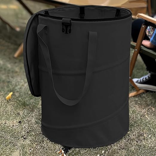 Pop up Camping Trash can with lid, Collapsible 24 Gallons Trash can with by QJXX