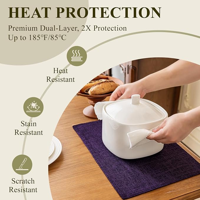 KXN Placemats Set of 6, Dual-Layer Thickened Faux Linen Table Mats, Heat - Image 4