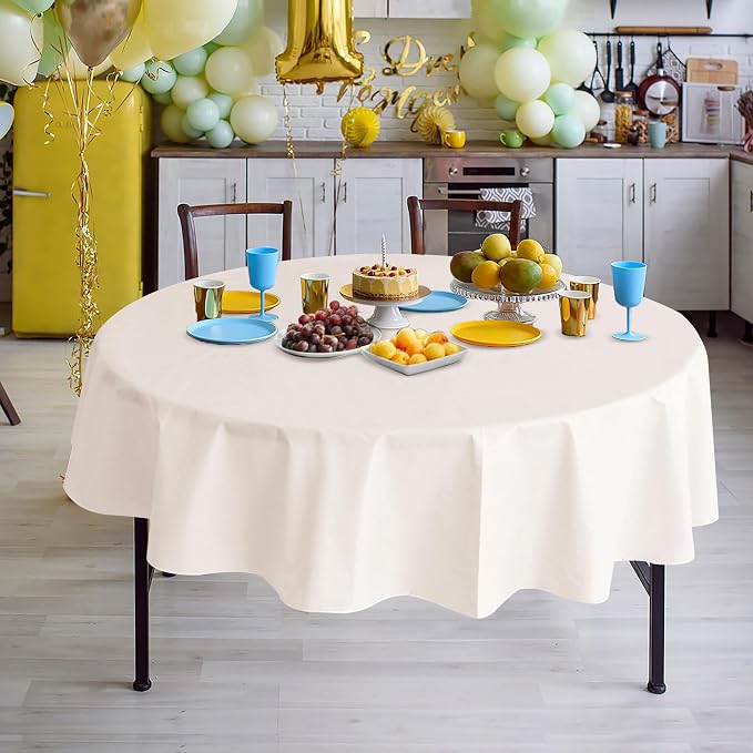 Nasitos 2 Pack Round Tablecloth 60 Inch-Beige 100% Waterproof Spillproof - Image 4