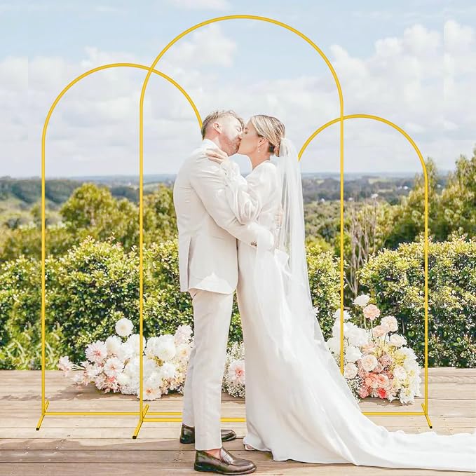 MODFUNS Metal Arch Stand Gold Wedding Arch Frame Set of 3 Balloon Arched Stands - Image 2