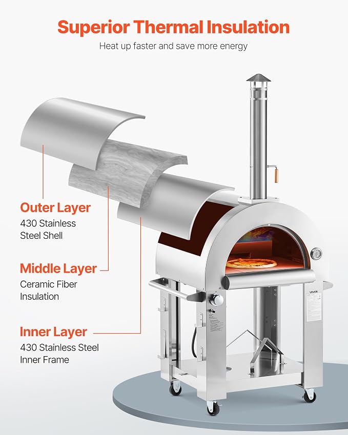 VEVOR Dual Fuel Pizza Oven Outdoor, 26 in Portable Pizza Oven, Pellet & Gas - Image 5