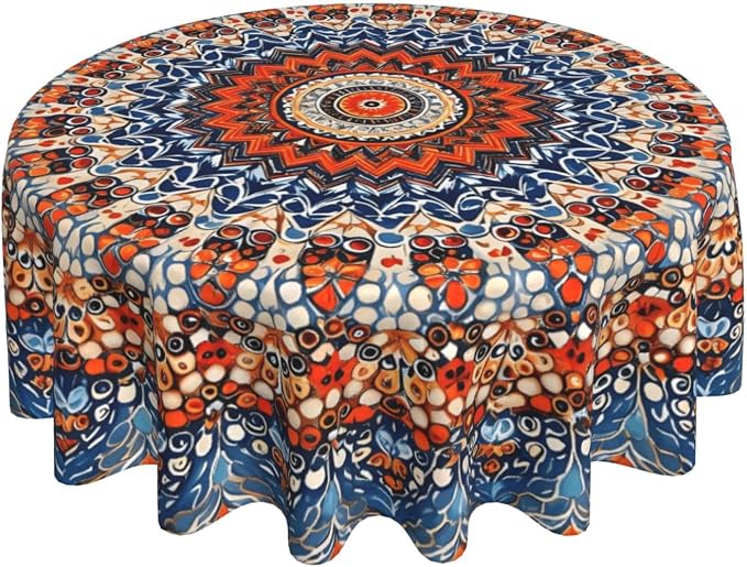 Bohemian Round Tablecloth Colorful Boho Bohemian Tablecloth 60 Inch Waterproof - Image 2