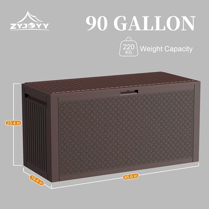 ZYJOYY 90 Gallon Resin Deck Box, Weatherproof Outdoor Storage Box - Image 2