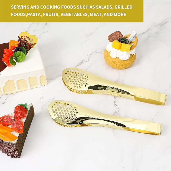Serving Tongs, 2-Pack, 9-Inch Gold Stainless Steel