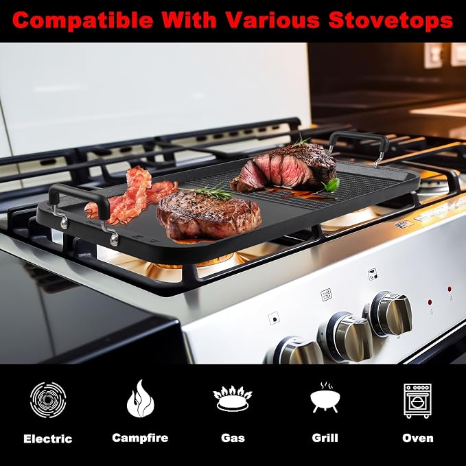Vayepro 2-in-1 Stove Top Griddle & Grill Pan, 20 Inch Non-Stick Double Burner - Image 4