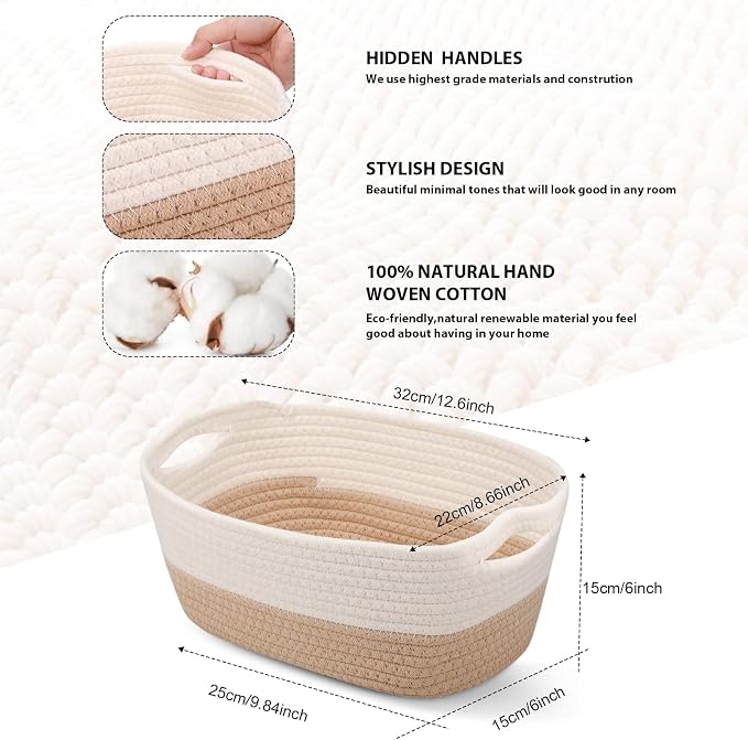 12 Pack Easter Woven Baskets for Gifts Empty Large Cotton Rope Square Storage - Image 2