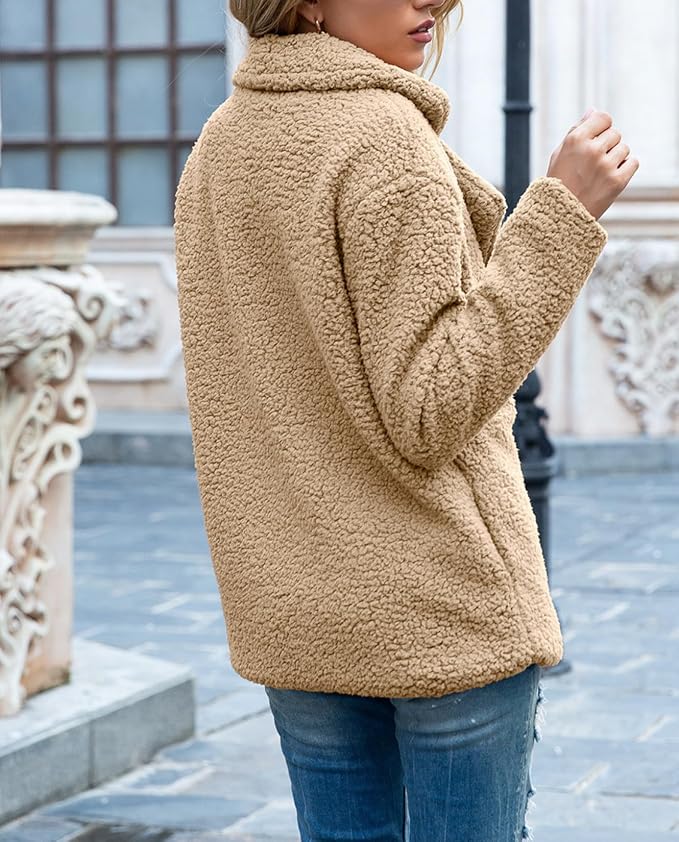 Women's Winter Warm Plush Cardigan Fuzzy Fleece Lapel Jacket - Image 6