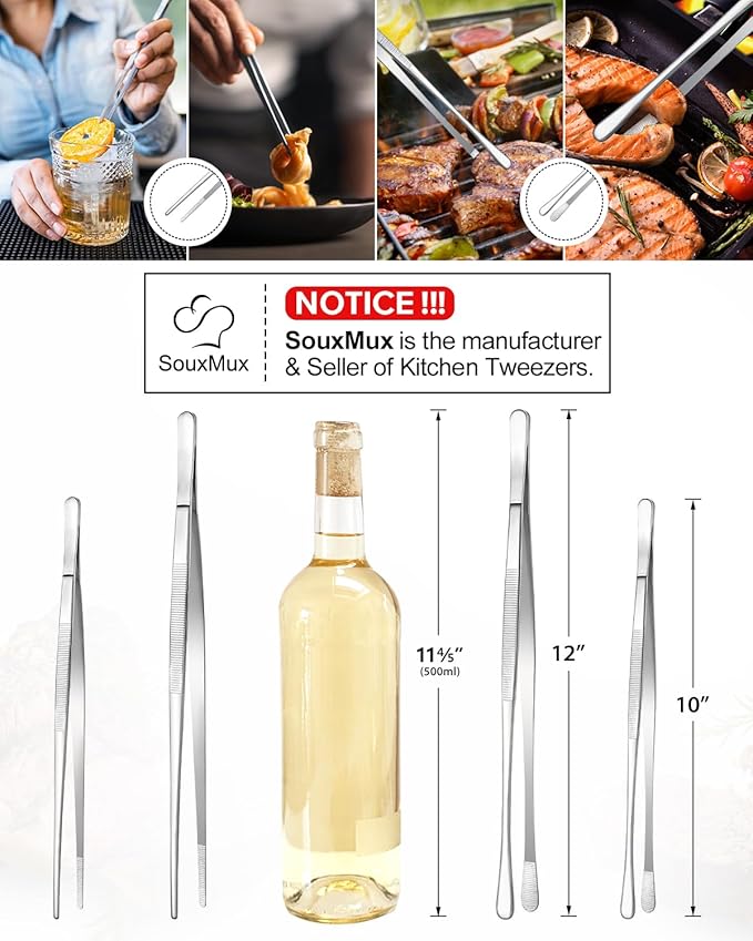 Tongs Set of 2, 10-Inch Stainless Steel with Serrated Tips