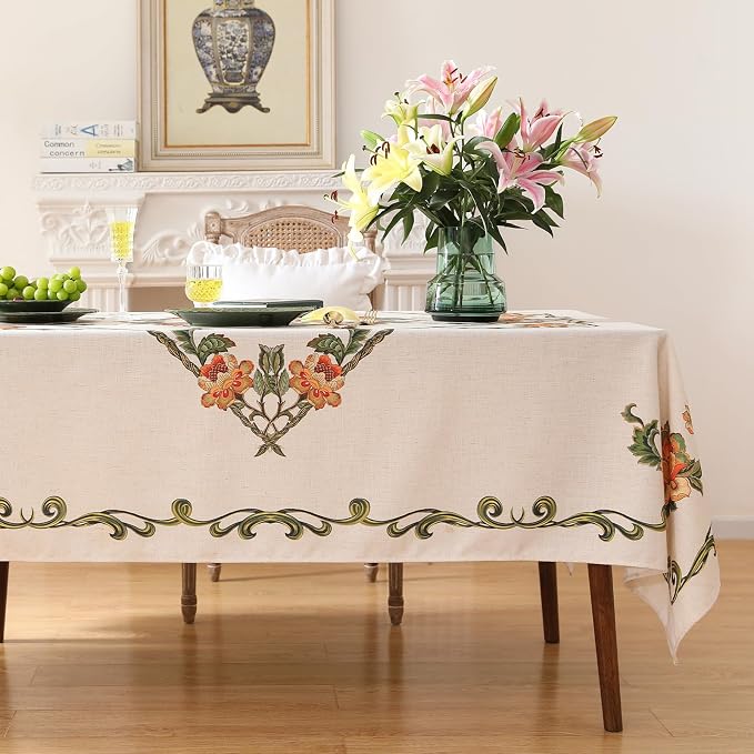 patdrea Designer Linen Square Tablecloth, Vintage French Floral Tablecloths - Image 2