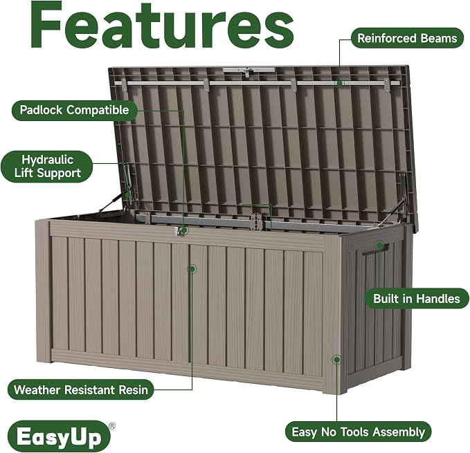 EasyUp 150 Gallon Outdoor Storage Box Waterproof, UV Resistant Resin Deck Box - Image 4