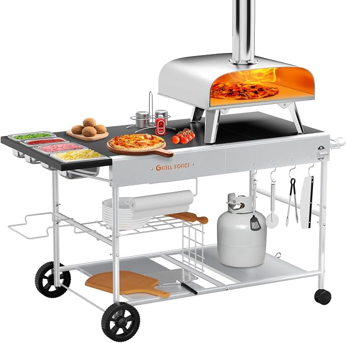Pizza Oven Table with Topping Station, Outdoor Pizza Oven Cart, Grill Table by GRILLFORCE