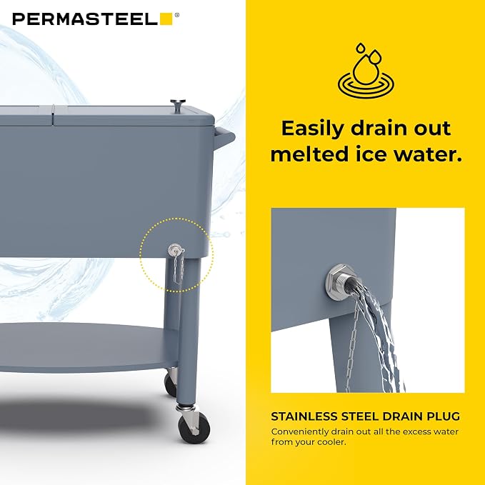 Permasteel 80 Quart Party Cooler, Rolling Ice Chest - Image 7