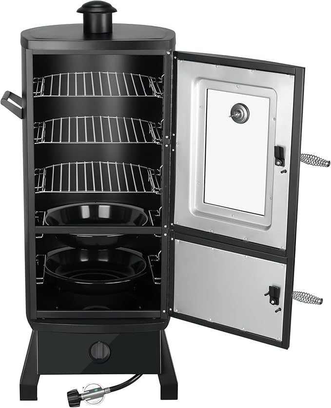 Propane Smoker, Vertical Matte Black Alloy Steel with Adjustable Racks