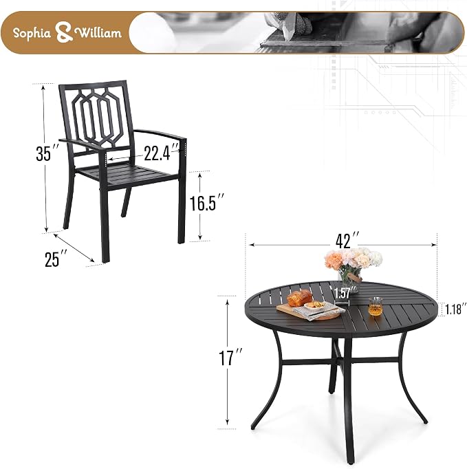 Sophia & William Round Patio Table and Chairs Set, Outdoor Dining Set - Image 7