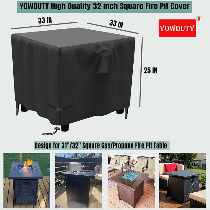 Propane Fire Pit Cover Square 32 Inch, Waterproof Heavy Duty 600D Gas Fire Pit - Image 2