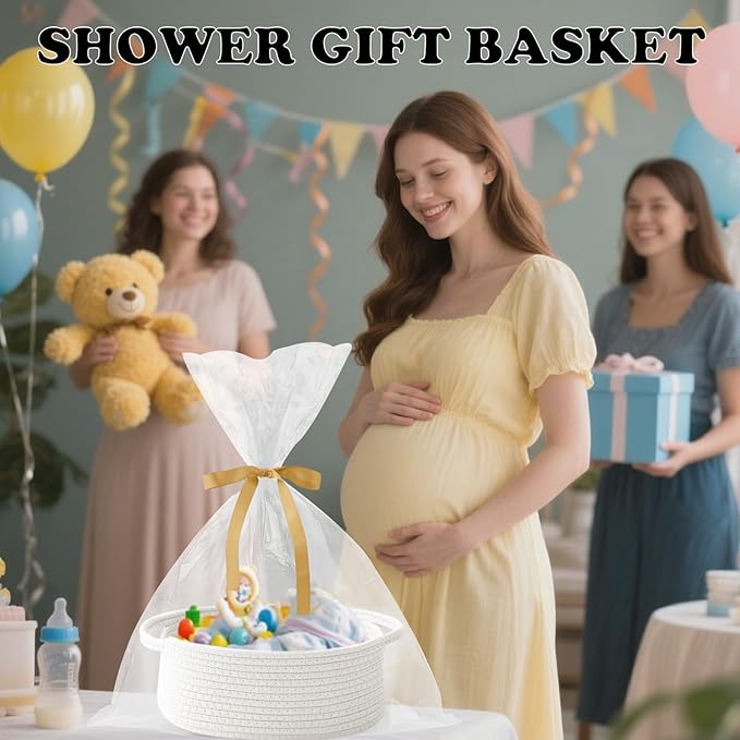 Gift Basket with Gift Bag and Ribbons, Small Rope Woven Shelf Storage, Baskets - Image 6