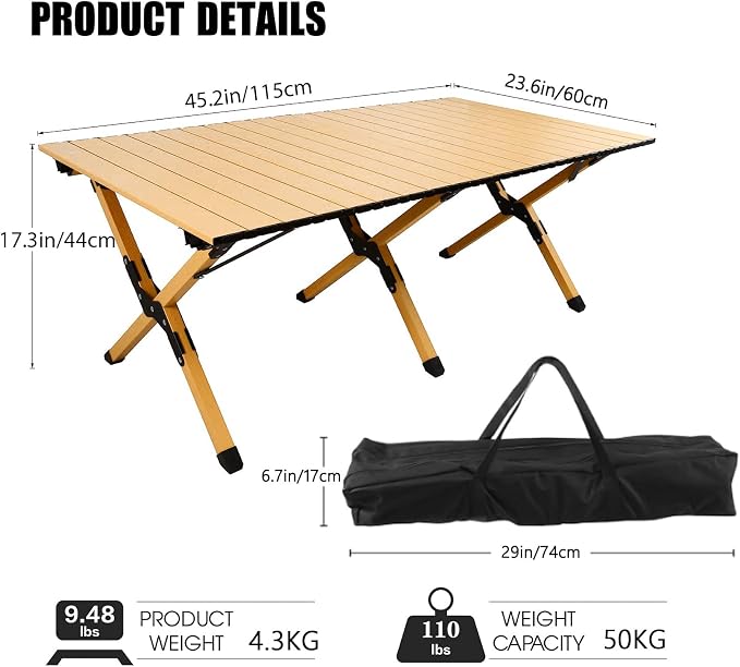Folding Camping Table, Lightweight Roll-Up Table Aluminum Low Portable Picnic - Image 3