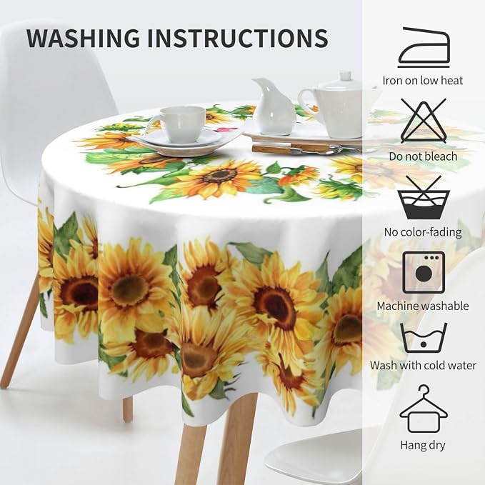Sunflower's Round Tablecloth Sunflower Tablecloth 60 Inch Waterproof Rustic - Image 6