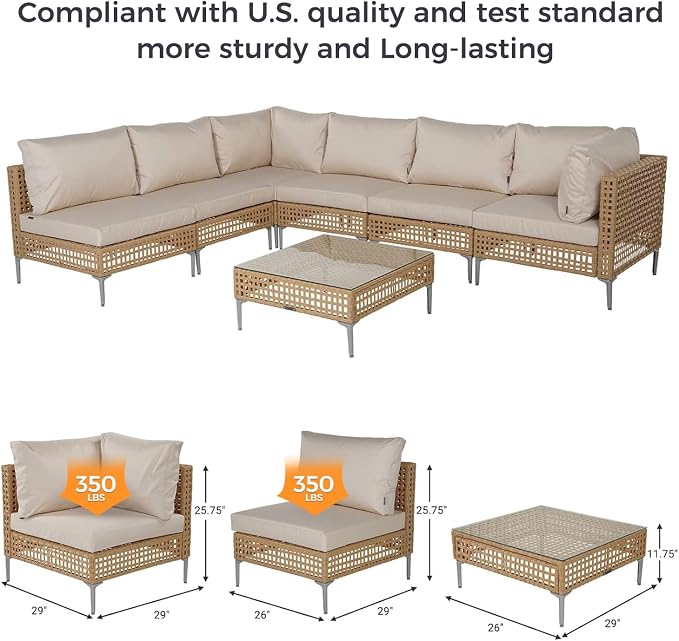 Grand patio 7-Piece Wicker Patio Furniture Set, Boho Outdoor Conversation Set - Image 3