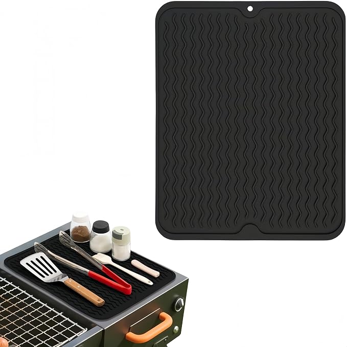 Grill Accessories, 14x11 Inch Silicone Heat Resistant Mat, BBQ Tool Rest Pad by Geban