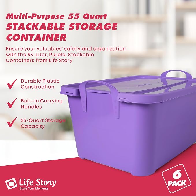 Life Story 6 Pack Light Duty Stackable Storage Bin, 55 Quart Home Organizer - Image 3