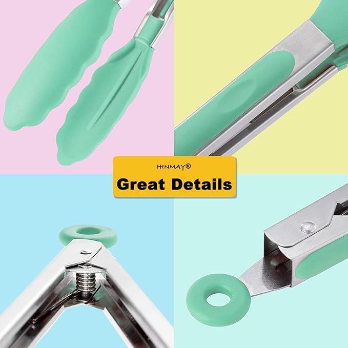 Tongs, Silicone-Tipped 9-Inch Stainless Steel Grill Tongs, Mint, 3-Pack