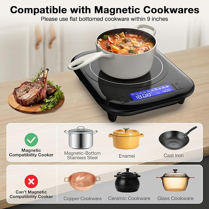 Single Induction Cooktop, 1800W 110V Single Burner Cooktop, Induction Hot Plate - Image 6