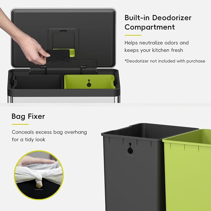 EKO EcoCasa II Rectangular Kitchen Step Trash Can, 20L+20L Dual Compartment - Image 7